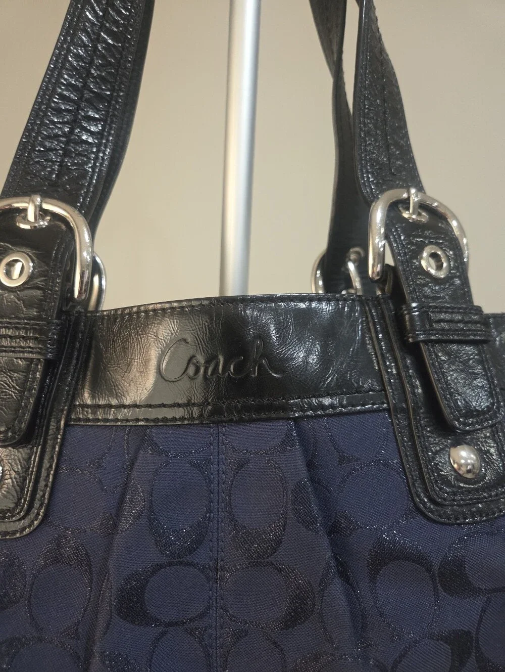 Coach Soho  Signature Jacquard Shoulder Bag with Black Leather Trim 17×8×5in.